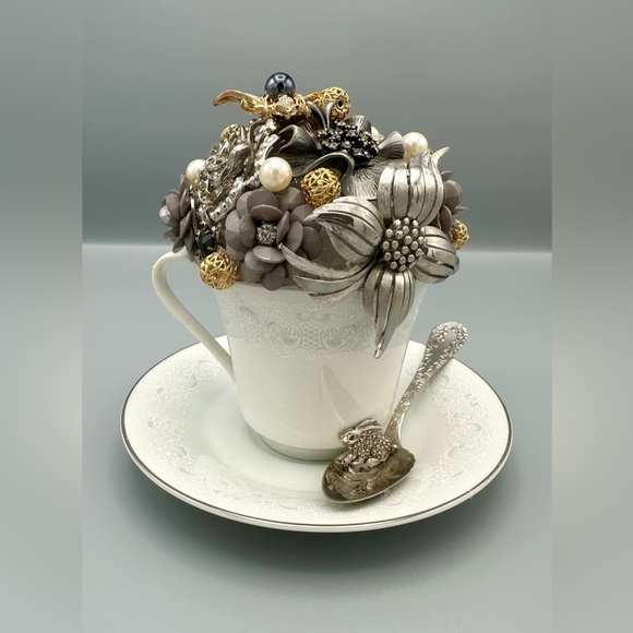Other - Handmade Vintage Jewelry Teacup Art – Whimsical One of a Kind Decor